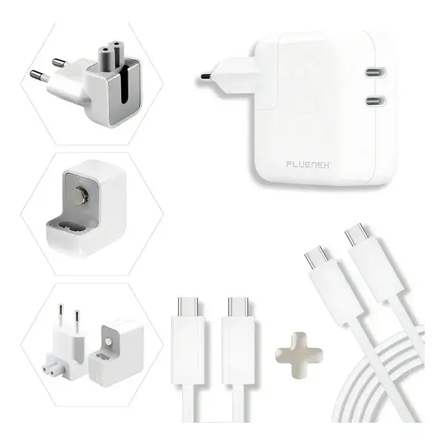 Carregador Turbo 50w 2 Cabo USB-C Tipo C Para iPhone 15 16 17 Pro Max Air Samsung S24 S23 S23 S24 S25 S26 Ultra FE Motorola Xiaomi Plugnex Fonte Para Macbook Air M1 M2 M3 M4 Homologado Anatel Premium