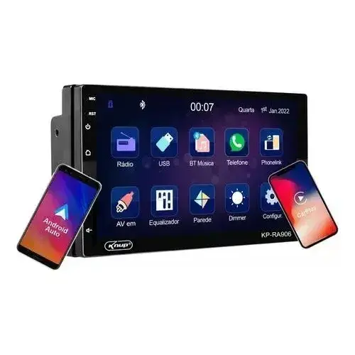 Central Multimídia Android Auto CarPlay 7" Knup KP-RA906 com Bluetooth USB
