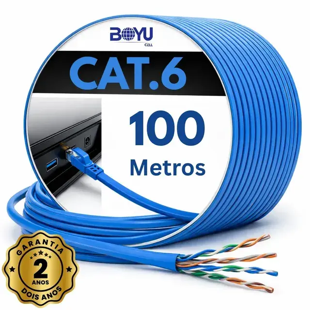 Cabo De Rede Cat6 Rolo 100 Metros 100m Ethernet Lan Giga Rj45 Boyu Cell